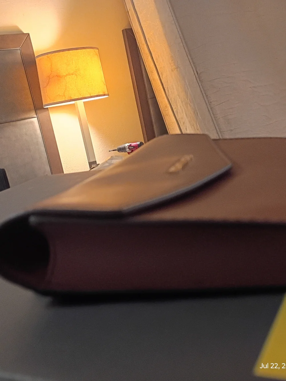 Michael Kors tan leather envelope clutch with gold logo